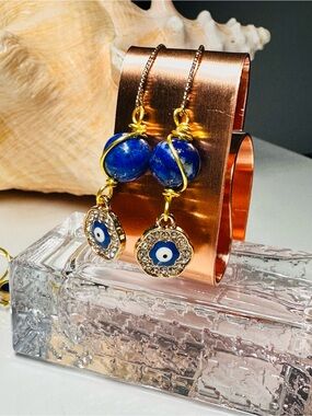 LAPIS LAZULI Evil Eye Drop Earrings -